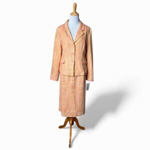 NWT Pendleton Women's Orange 100% Silk Jacket/Midi Skirt Tweed Suit- Size 12